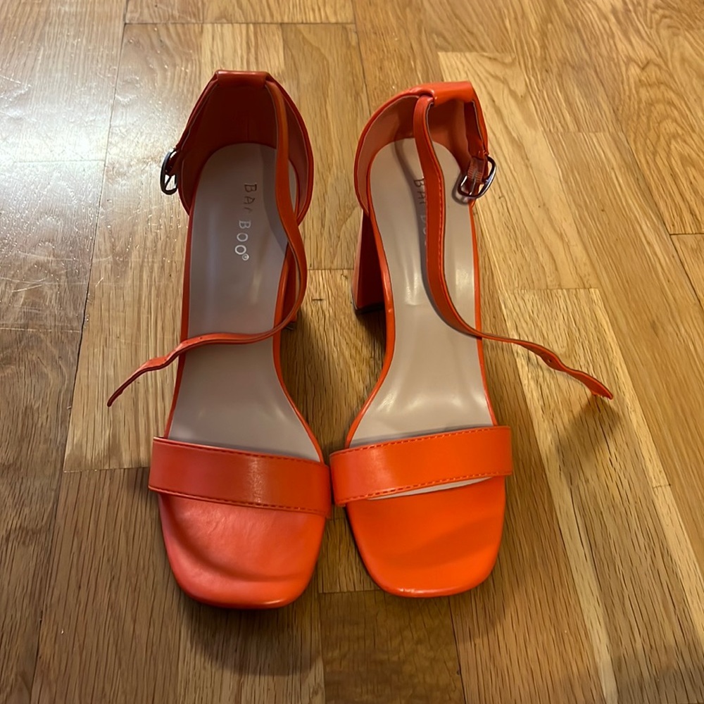 Peach open toe heels